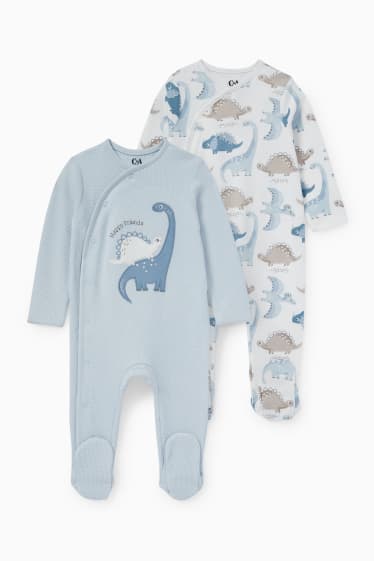 Babys - Set van 2 - dino - babypyjama - lichtblauw
