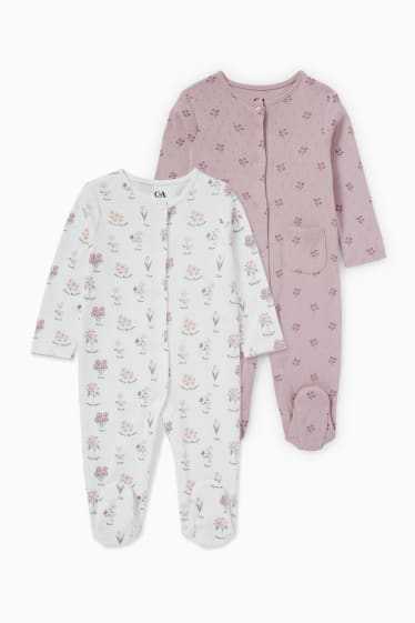 Neonati - Confezione da 2 - pigiama neonati - a fiori - rosa