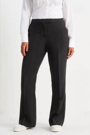 Dámské - Plátěné kalhoty - high waist - flared - černá