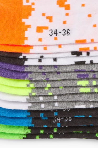 Kinderen - Set van 7 paar - pixels - sokken met motief - zwart