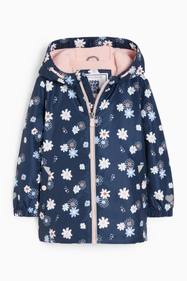 Children - Rain jacket with hood - water-repellent - floral - dark blue