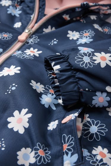 Kinderen - Regenjas met capuchon - waterafstotend - gebloemd - donkerblauw