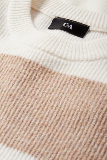 Uomo - Maglione - a coste - a righe - bianco / beige