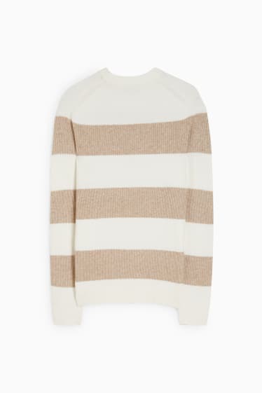Uomo - Maglione - a coste - a righe - bianco / beige