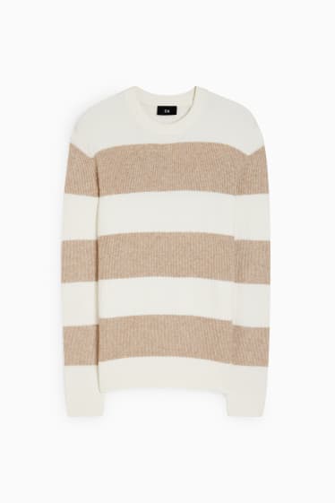 Uomo - Maglione - a coste - a righe - bianco / beige