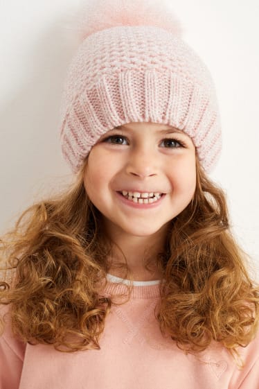 Enfants - Bonnet en maille - rose