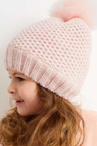 Enfants - Bonnet en maille - rose