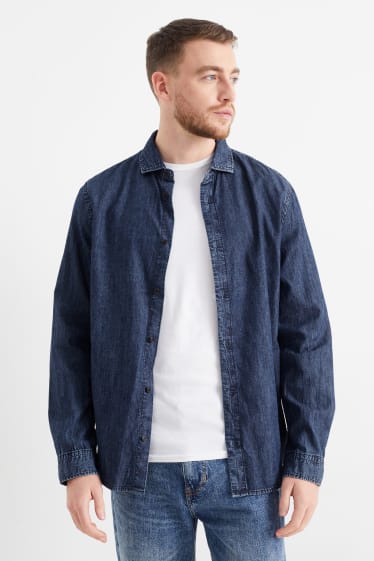 Bărbați - Cămașă din denim - regular fit - guler italian - denim-albastru închis