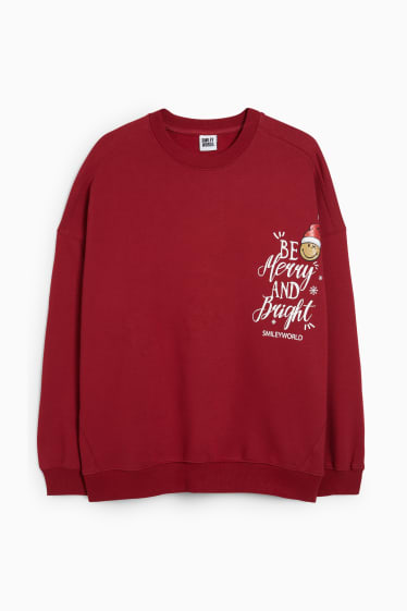 Femmes - Sweat de Noël - SmileyWorld® - rouge foncé