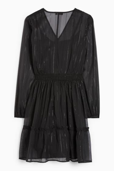 Damen - Fit & Flare Kleid mit V-Ausschnitt - schwarz