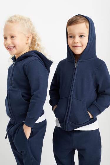 Enfants - Sweat zippé en finition molleton avec capuche - genderneutral - bleu foncé