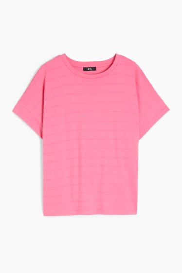 Dámské - Tričko - pruhované - růžová