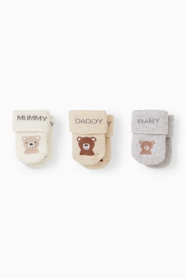 Bebeluși - Multipack 3 perechi - ursuleți - șosete nou-născuți cu motive - alb-crem