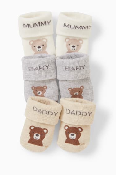 Bébés - Lot de 3 paires - oursons - chaussettes nouveau-né à motif - blanc crème
