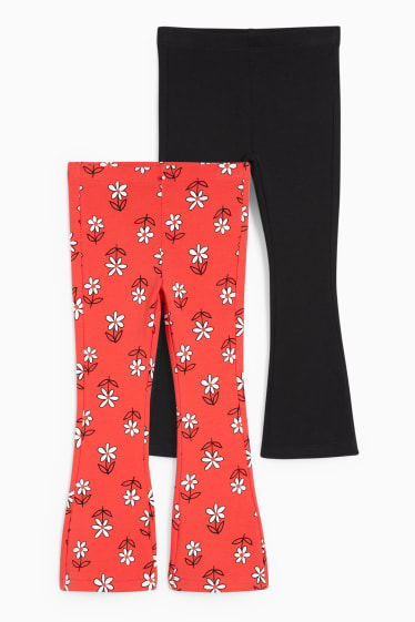 Children - Multipack of 2 - flowers - flared thermal leggings - red