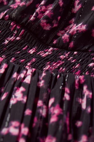 Dámské - Šaty fit & flare s výstřihem ve tvaru V - s květinovým vzorem - růžová