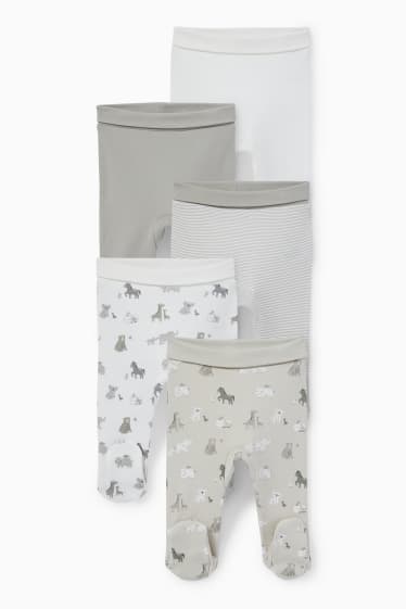 Miminka - Multipack 5 ks - zvířátka - kalhoty pro novorozence - krémově bílá