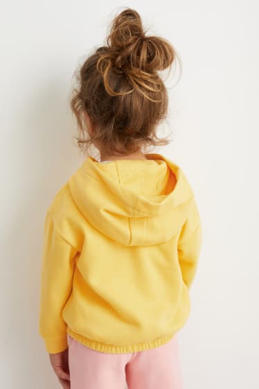 Dětské - Motiv duhy - mikina s kapucí - s lesklou aplikací - žlutá