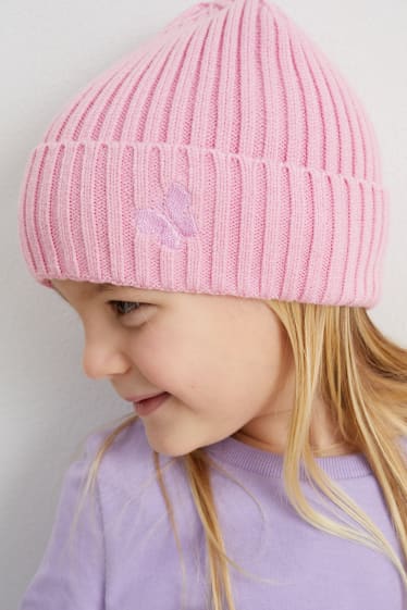 Enfants - Papillon - bonnet en maille - rose