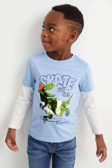 Kinderen - Dino - T-shirt - glanseffect - lichtblauw