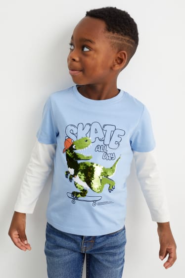 Niños - Dinosaurio - camiseta de manga corta - con brillos - azul claro