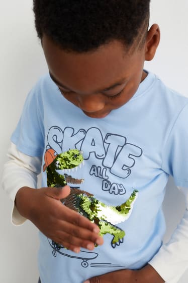 Kinder Jungen - Dino - Kurzarmshirt - Glanz-Effekt - hellblau
