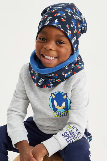 Kinderen: jongens - Sonic - set - muts en colsjaal - 2-delig - donkerblauw