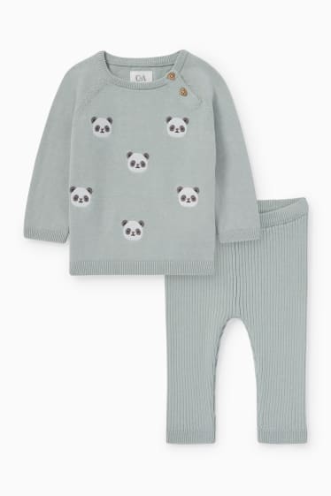 Baby: meisjes - Panda - baby-outfit - 2-delig - mintgroen