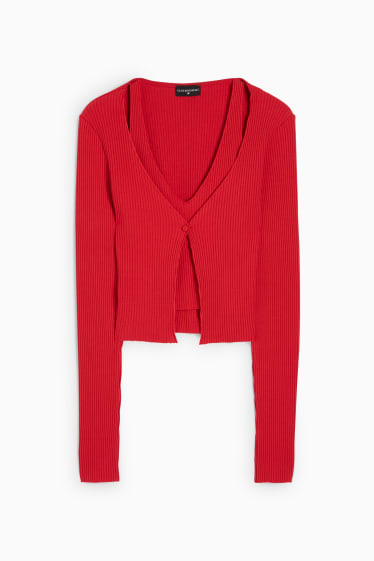Femei - CLOCKHOUSE - Cardigan tricotat - aspect 2 în 1 - roșu