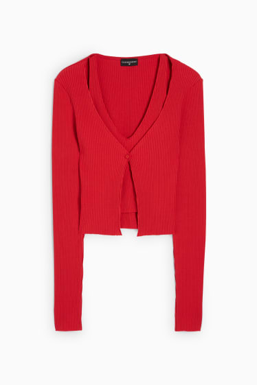 Femmes - Gilet en maille - look 2-en-1 - rouge