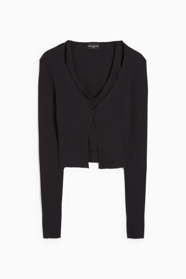 Dames - CLOCKHOUSE - Gebreid vest - 2-in-1-look - zwart