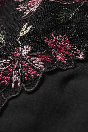 Dámské - Kalhotky hipster - s květinovým vzorem - černá
