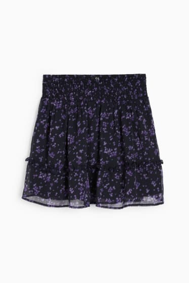 Kobiety - Spódnica mini z szyfonu - w kwiaty - ciemnoniebieski