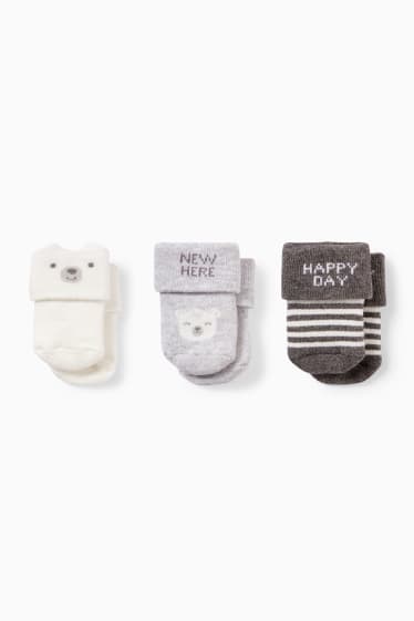 Babys - Multipack 3er - Eisbär - Erstlings-Socken mit Motiv - hellgrau-melange