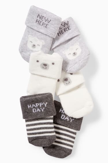 Neonati - Confezione da 3 - orso polare - calzini neonati con motivi - grigio chiaro melange