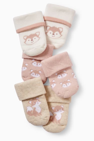 Babies - Multipack of 3 - fox - newborn socks with motif - light beige