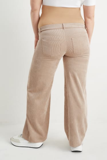 Dámské - Těhotenské manšestrové kalhoty - relaxed fit - taupe