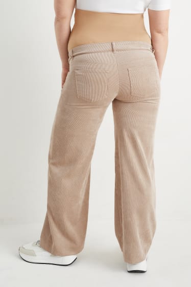 Donna - Pantaloni in velluto premaman - relaxed fit - tortora