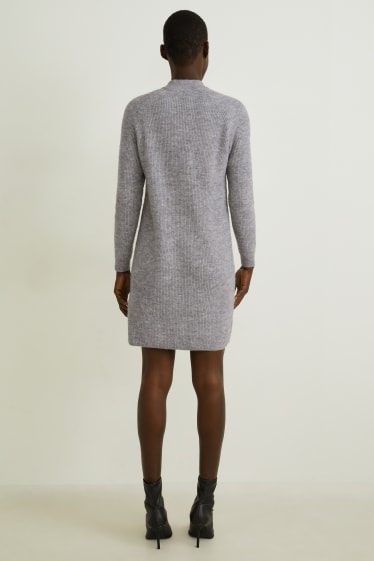 Women - Knitted dress      - gray-melange