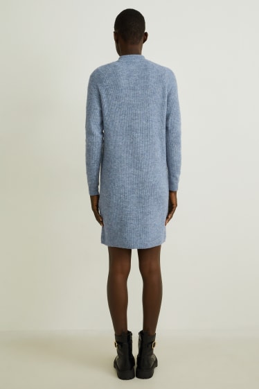 Women - Knitted dress      - blue-melange