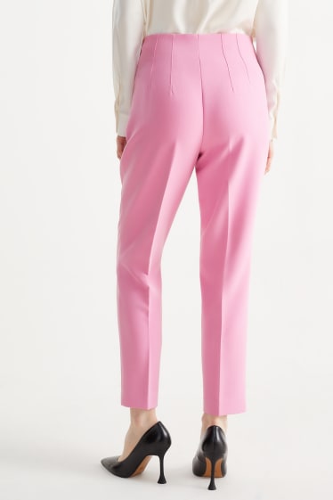 Dámské - Plátěné kalhoty - high waist - tapered fit - růžová