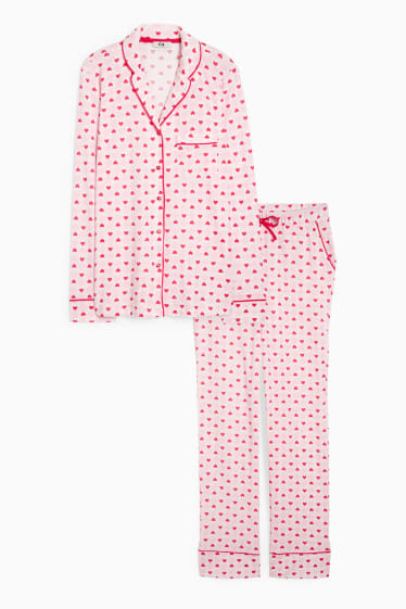Damen - Pyjama - gemustert - rosa