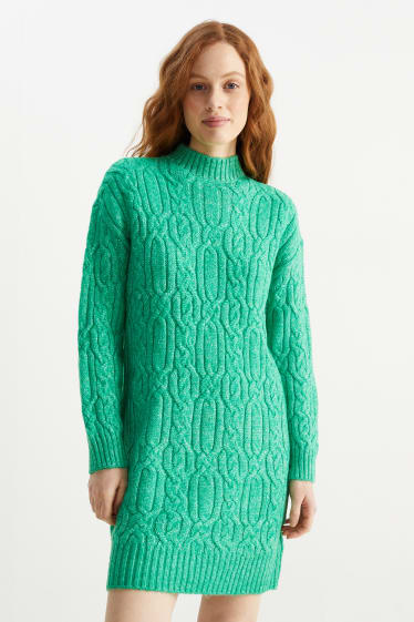 Femei - Rochie din tricot - cu torsade - verde