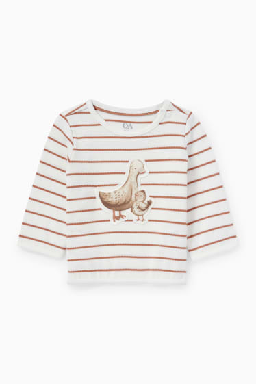 Baby Jungen - Entchen - Baby-Sweatshirt - gestreift - cremeweiss