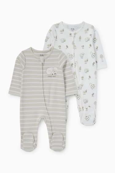 Babys - Set van 2 - boerderijdieren - baby-pyjama - crème wit