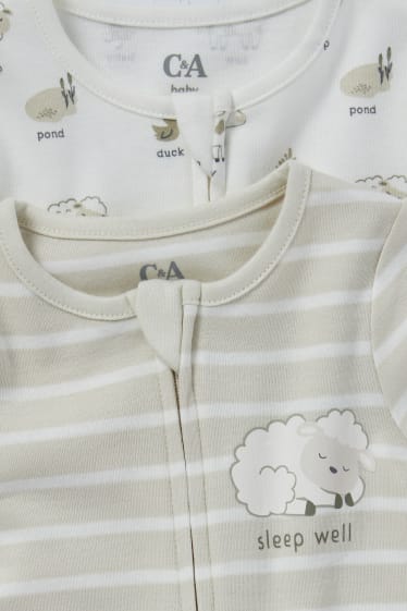 Babys - Set van 2 - boerderijdieren - baby-pyjama - crème wit