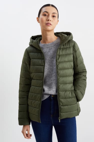 Women - Quilted jacket with hood - green