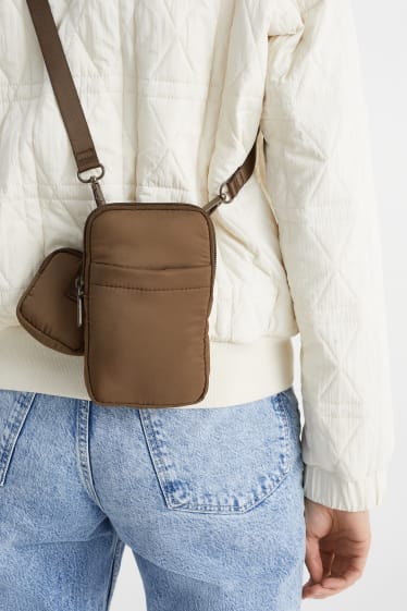 Mujer - Set - bolso para móvil y monedero - 2 piezas - marrón claro
