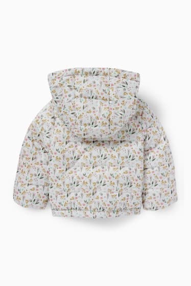 Miminka - Prošívaná bunda s kapucí pro miminka -  vodoodpudivá - s květinovým vzorem - krémově bílá
