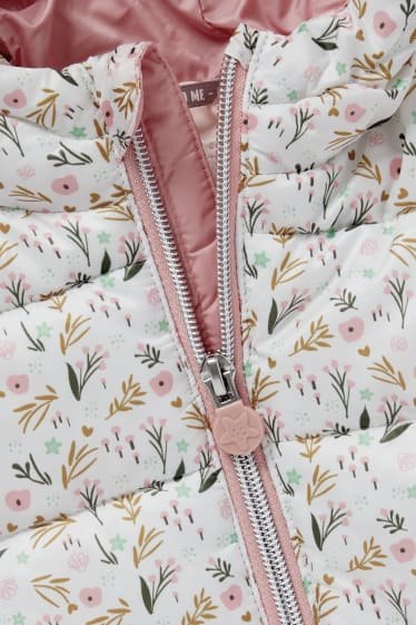 Bebeluși - Jachetă matlasată cu glugă bebeluși - rezistentă la apă - cu flori - alb-crem